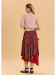 Red Ethnic Skirt with Tie Detail and Elastic Waist Pattern 4522